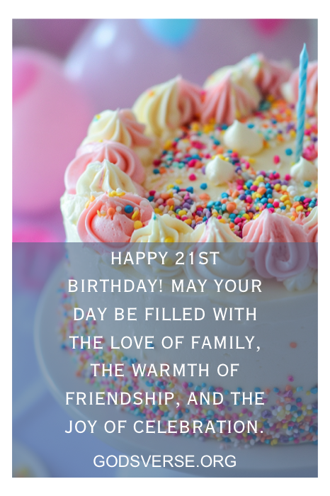 A colorful birthday cake adorned with sprinkles and a candle, featuring a heartfelt message to celebrate your son's 21st birthday, capturing the joy and excitement of this special milestone.