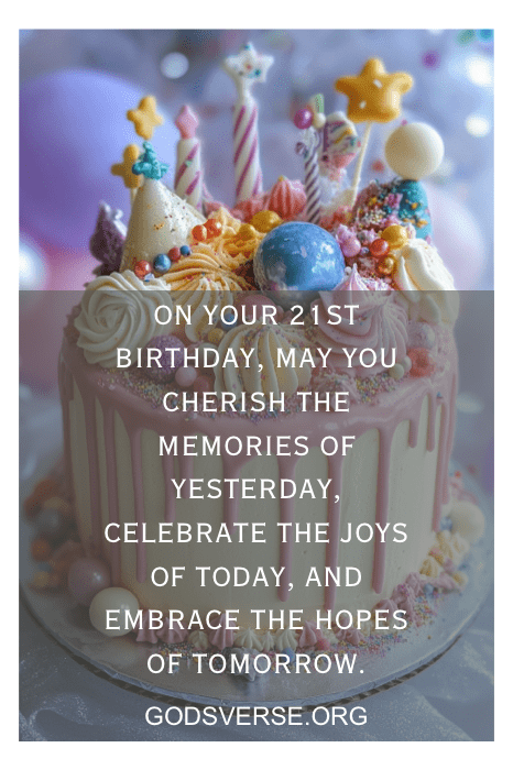 A colorful birthday cake adorned with glowing candles and festive decorations takes center stage, celebrating a son’s 21st birthday. The joyful message captures the essence of sons' 21st birthday quotes, marking this milestone with vibrant cheer.