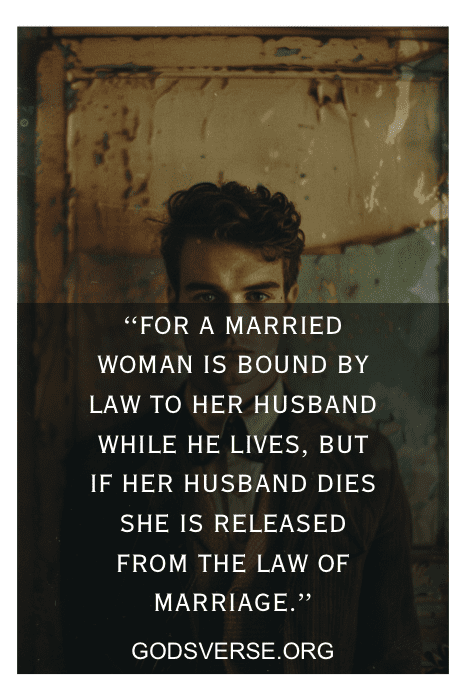 Um homem está atrás de uma citação sobre casamento e lei do godsverse.org, ecoando a sabedoria encontrada nos versículos bíblicos sobre maridos.