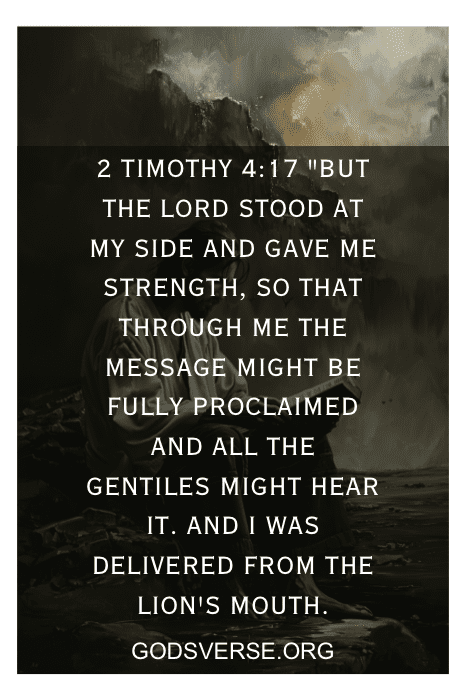Versículo bíblico em um fundo escuro com texto branco: "2 Timóteo 4:17" sobre receber força para proclamar a mensagem, ideal para quem procura versículos bíblicos para se sentir sozinho.