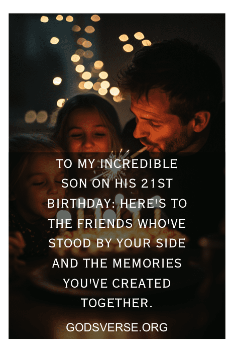 Man with two children smiling near a lit birthday cake, celebrating a special moment with heartfelt sons 21st birthday quotes overlaying the image.