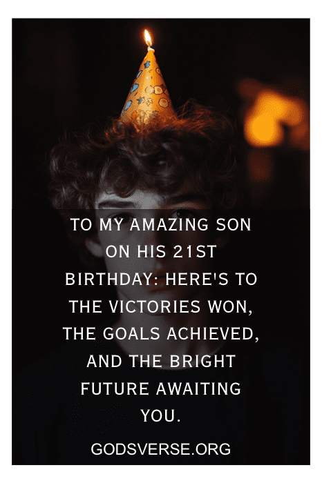 A young man with a birthday hat and candle is celebrated with heartfelt sons 21st birthday quotes.