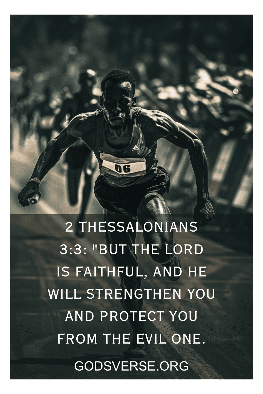 A runner in a race with 2 Thessalonians 3:3 — the Lord is faithful and will strengthen and protect you — a Bible verse for runners in the middle miles.