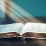 Bible Verses from Parents to Son: 35 Scriptures A cherished Bible, open on a wooden table, with sunlight streaming over its pages, carrying verses from parents to son.
