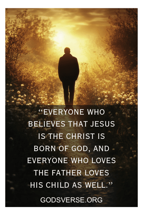 Silhouette of a person walking towards sunlight in a field, with a Bible verse overlay from GODSVERSE.ORG—a true reflection of Child of God quotes.