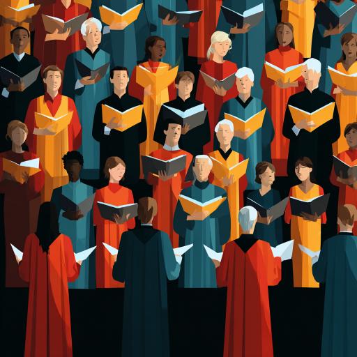 graphic of church choir singing Hymns About Serving God