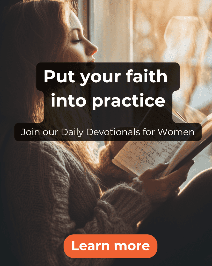 Woman reading by a window with morning light, text overlay about joining daily devotionals for women.
