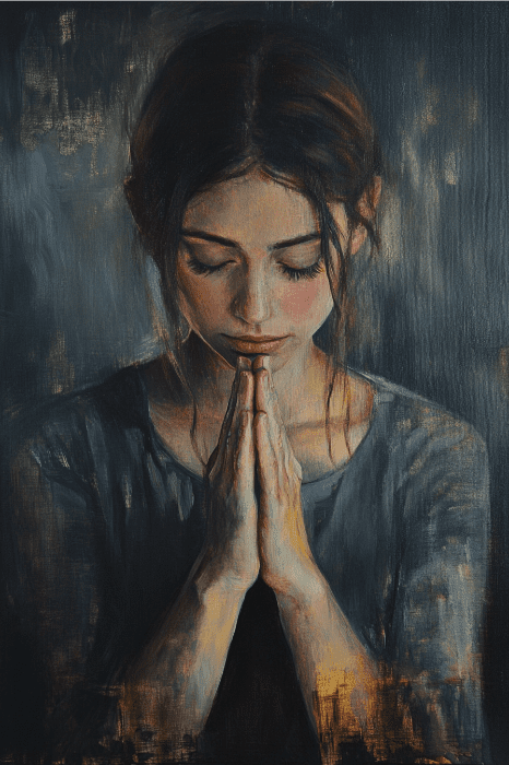 portrait painting of woman praying