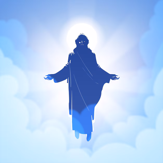 The rapture concept with an image of Jesus in sky to depict Jesus' second coming