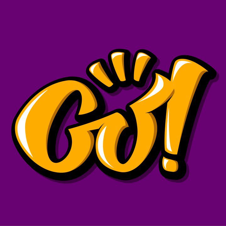 Texto em negrito amarelo "Go!" com linhas de destaque em um fundo roxo sólido, ecoando o chamado à ação encontrado em What does the Bible say about missions (O que a Bíblia diz sobre missões).