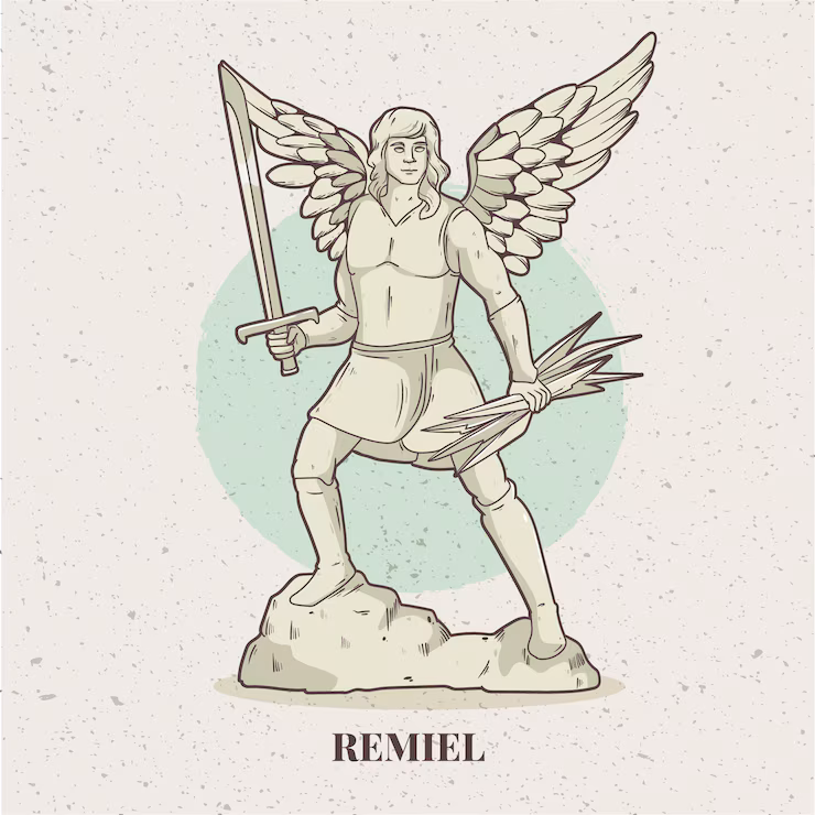 A hand-drawn illustration of Remiel in the Bible
