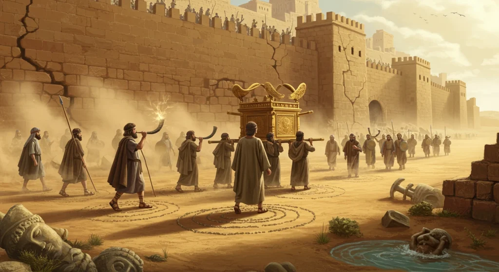 Uma suposta imagem dos israelitas marchando ao redor da muralha de Jericó