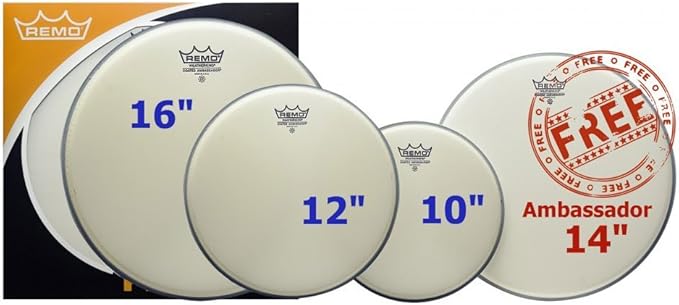 Remo Ambassador Coated 4-piece tom pack drum heads for church worship