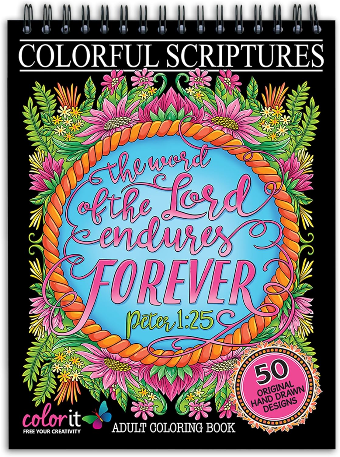ColorIt Colorful Scriptures Christian Adult Coloring Book — 50 hand-drawn biblical designs on artist quality paper
