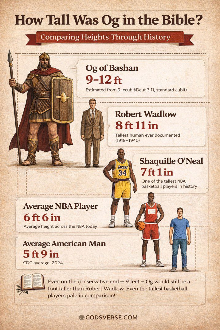 How tall was Og of Bashan compared to modern men - height comparison chart