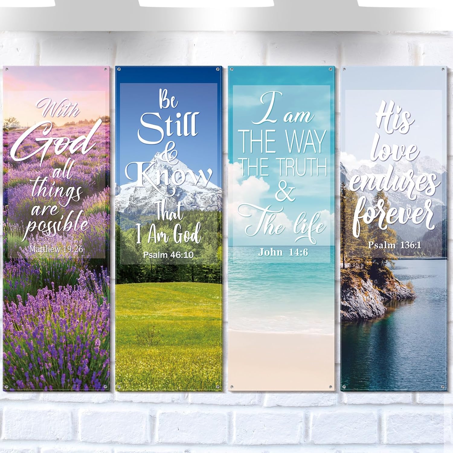 outdoor banners for churches — Hosuly 4 Pcs Church Banners with Scripture