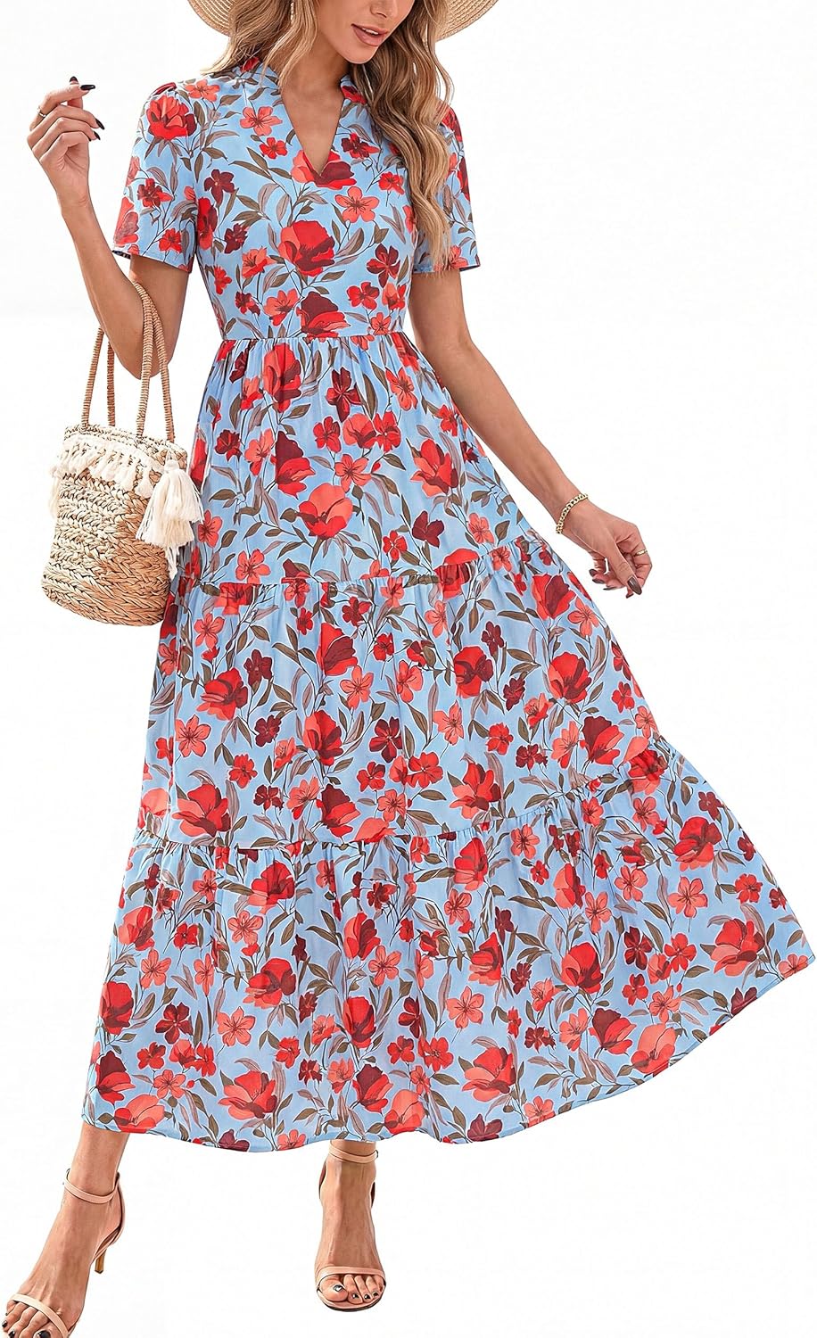 sunday cute church outfit ideas — KIRUNDO Floral Boho Maxi Dress
