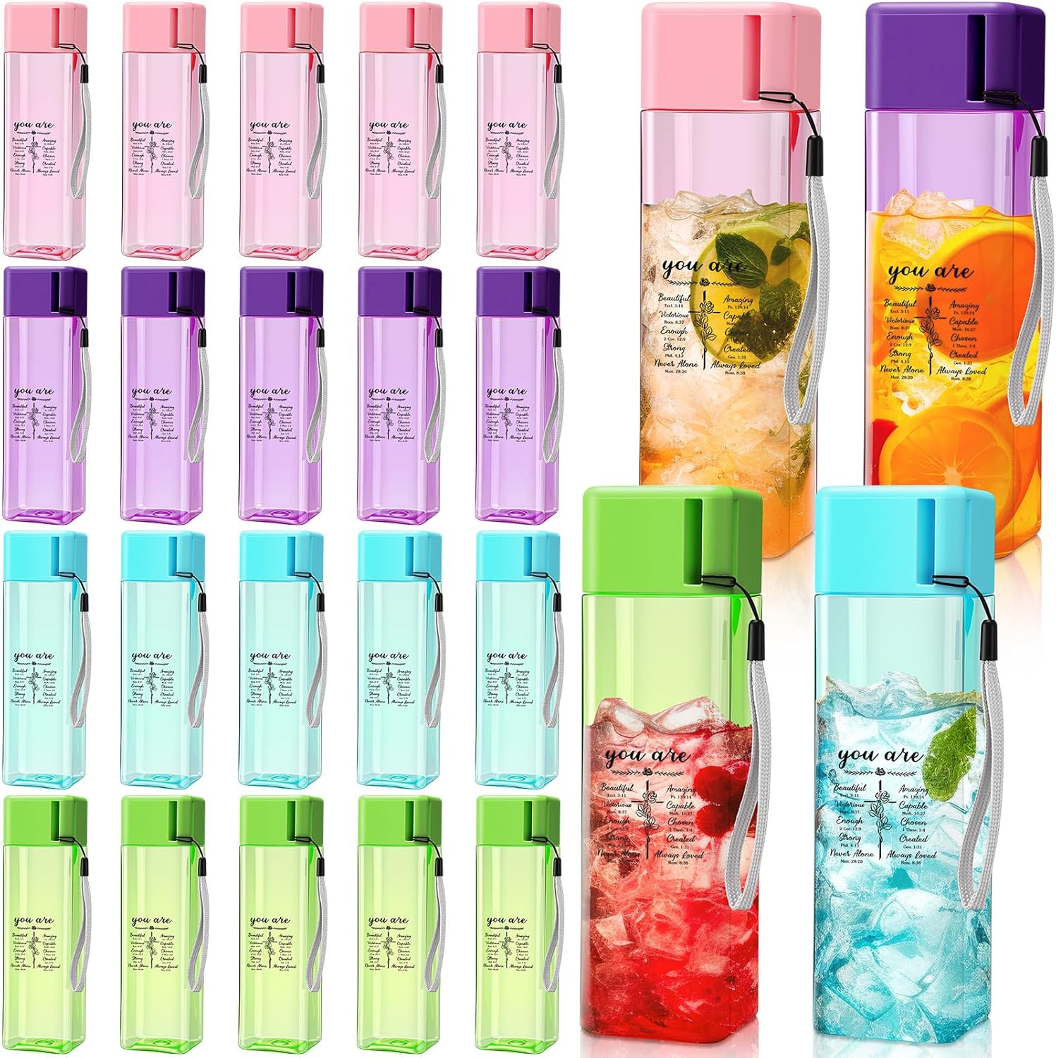 LemonRoad Christian Water Bottles — 24 pack inspirational Bible verse water bottles for church