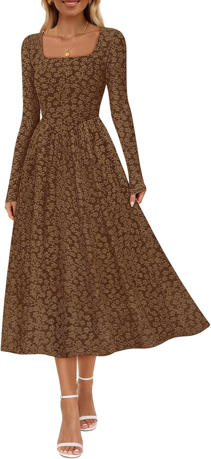 sunday cute church outfit ideas — MEROKEETY Floral Fall Midi Dress