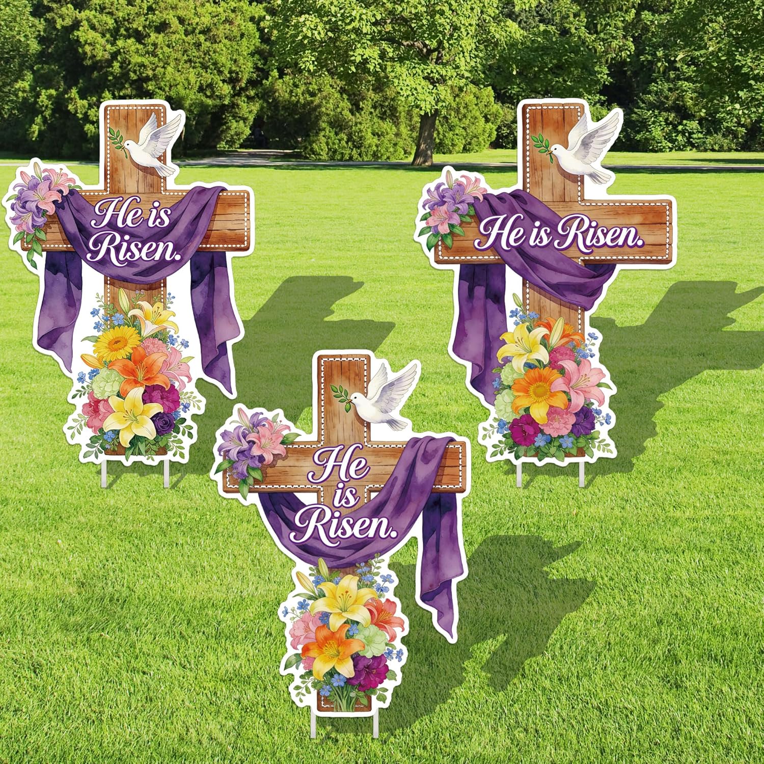 Religious Easter Yard Decor He Is Risen Cross Signs for Church