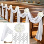 Riceshoot 34-Pc Church Pew Wedding Decorations with white tulle and silk hydrangea pew clips for wedding aisle