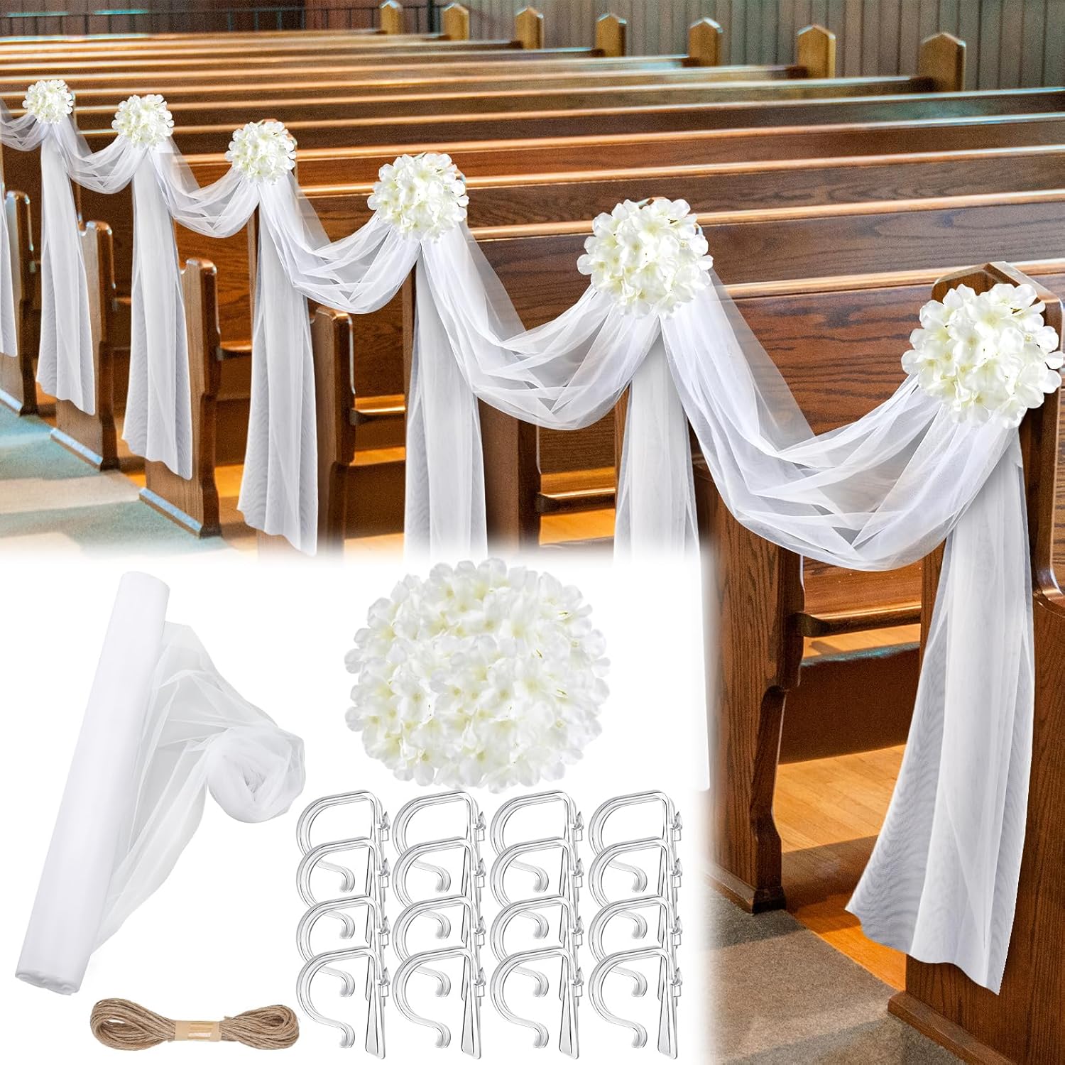 elegant church wedding decoration ideas — Riceshoot 34-Piece Pew Set