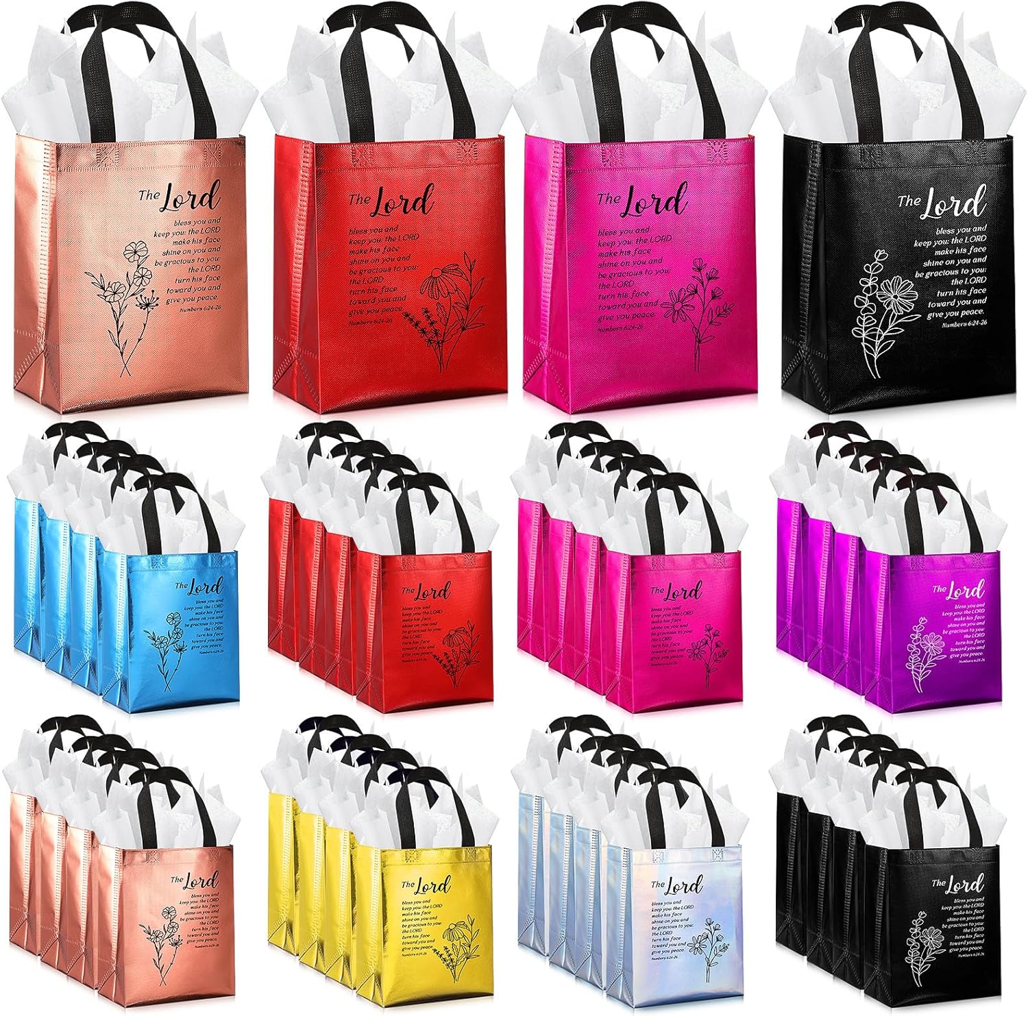 Sweetude 25 Set Christian Gift Bags with floral Bible verse designs