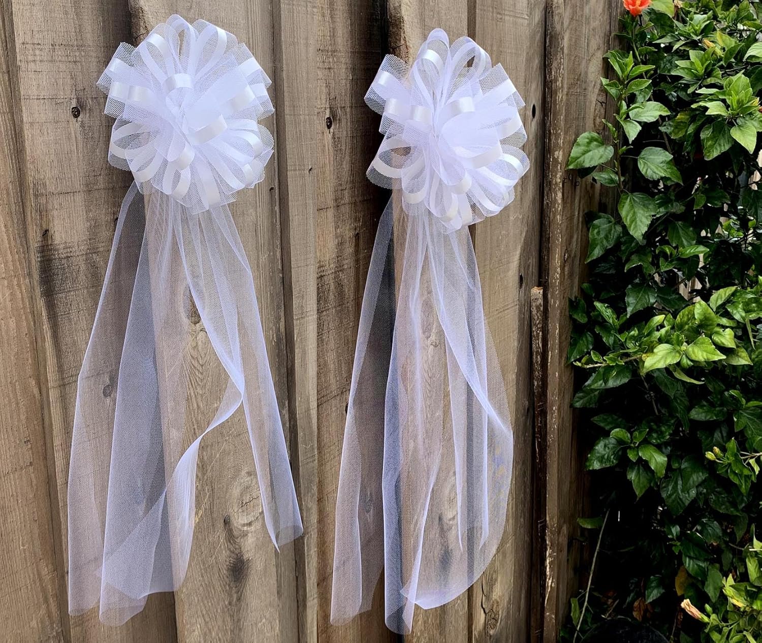 Large white wedding pew bows assembled set of 6 — easiest pew decoration for church ceremonies