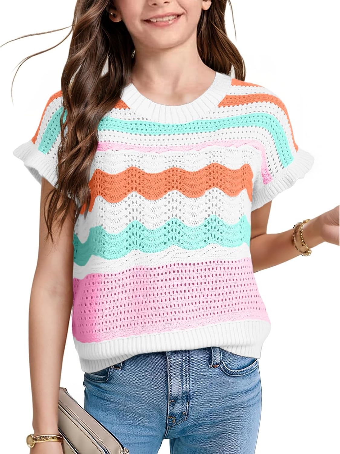 teenage outfit ideas for church — WIFFGO Girls Crochet Boho Top
