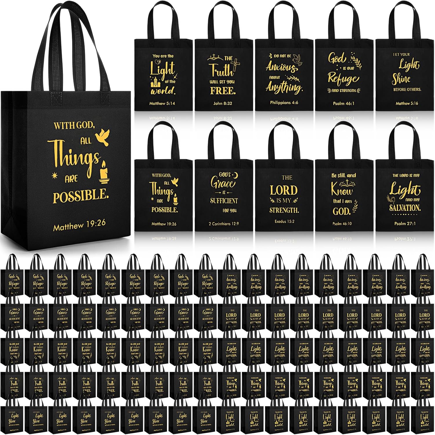 Windyun 100 Pcs Christian Gift Bags with Bible verses for large churches