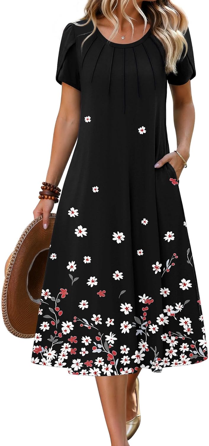casual church outfit ideas — Zeagoo Floral Cotton Midi Dress