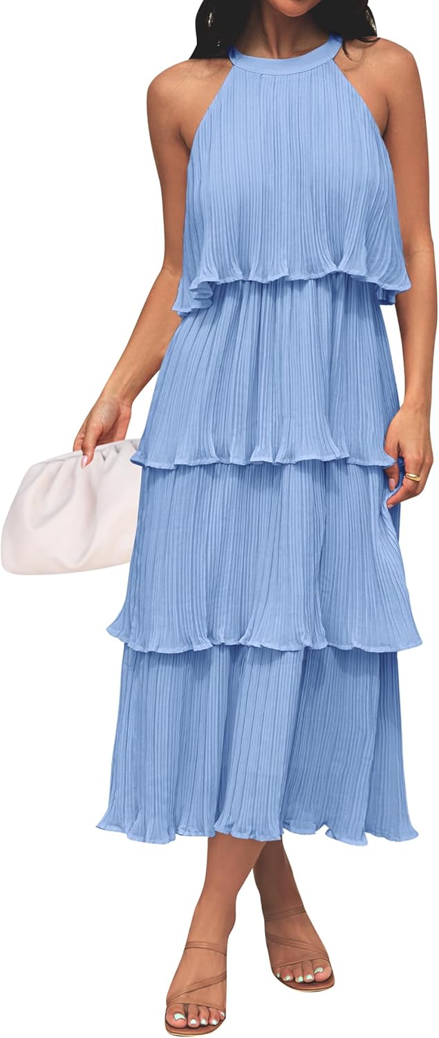 church baptism outfit for mom — ZESICA Chiffon Layered Midi Dress