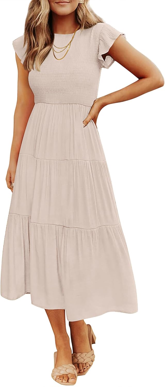 church baptism outfit for mom — ZESICA Smocked Tiered Midi Dress